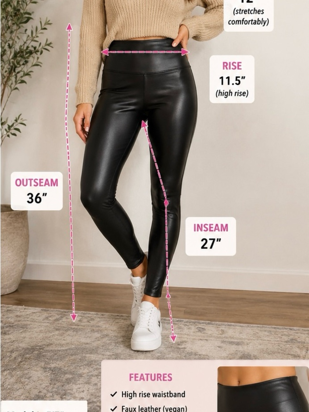 Jane and Bleecker Black Faux Leather High-Rise Leggings